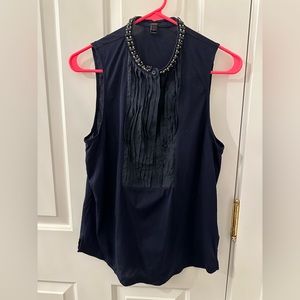 J. Crew Navy Sleeveless Top with Rhinestones & Pleats